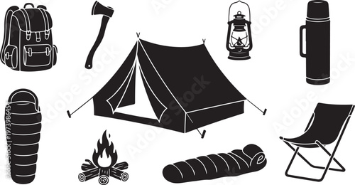 Camping gear and equipment for outdoor adventure travel