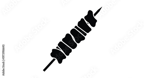 Minimalist vector graphic illustration of a grilled meat skewer featuring succulent chunks of beef arranged neatly on a sharp wooden stick for simple culinary menu design