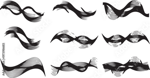 Black and gray abstract wave design elements set