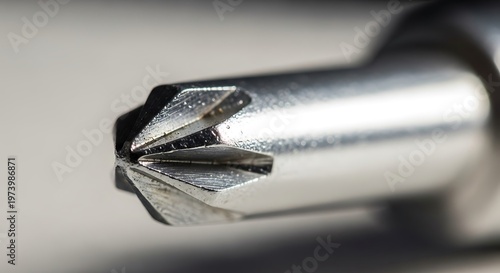 Close up shot focusing on the tip of a metal screwdriver bit