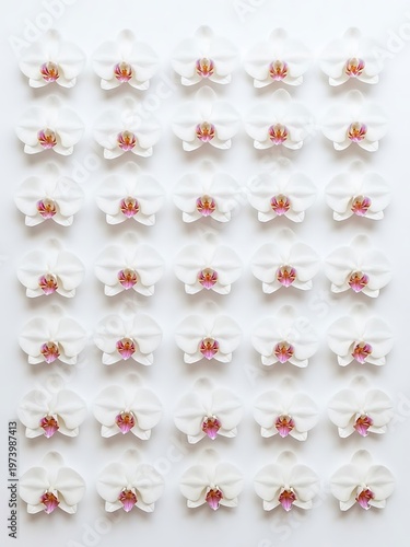 Elegant arrangement of white orchid blossoms forming a patterned field