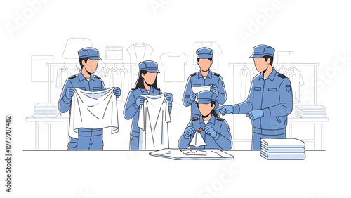 Uniformed Service: A dedicated group of uniformed personnel engaged in the organized folding and handling of garments, demonstrating precision and teamwork within a structured environment.