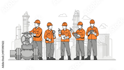 Industry Workers' Inspection: A team of dedicated industry workers in safety gear diligently inspect equipment in a industrial plant, embodying precision, commitment, and a strong work ethic. 