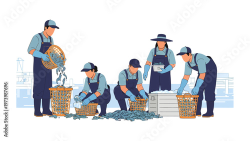 Harvest Harmony: A dedicated group meticulously sorts and gathers their bounty, each gesture reflecting the rewards of a united, well-executed effort. 