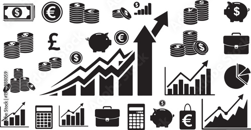 Financial icons and symbols for business growth success