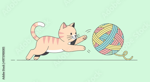 Playful Cat Chasing Yarn Ball