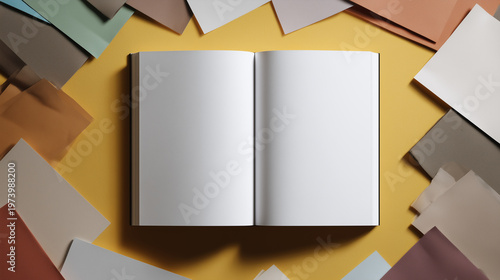 Open blank comic book on colorful background