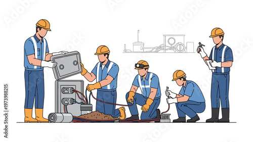 Professional Inspection: Team of skilled inspectors meticulously examining equipment, ensuring safety and functionality. Detailed and precise, highlighting expertise and diligence.