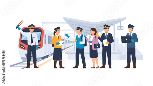 Railway professionals on duty: A scene captures railway professionals on duty at the train station. They are ready to lead and control train operations, ensuring the smooth flow of commuters