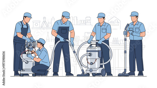Team of Cleaners in Action: A team of skilled cleaners work diligently, utilizing various equipment to ensure a spotless environment.