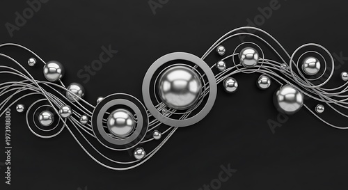 Sophisticated Chrome Composition with Circular Motifs on Dark Backdrop
