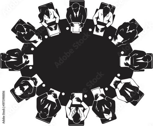 Business meeting with people sitting around a large table