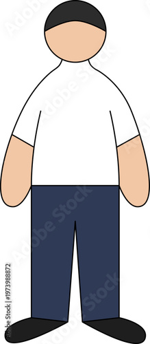 Minimalist Male Character Illustration Set Wearing Casual White Shirt and Navy Pants in Front View