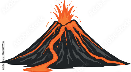 Volcanic Eruption with Lava Flow Illustration