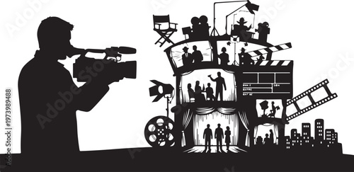 Film Crew at Work Silhouette Illustration Graphic Design