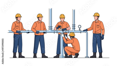 Precision in Progress: A team of diligent professionals works cohesively, ensuring the precise assembly of an industrial mechanism. Showcasing expertise and meticulousness in action.