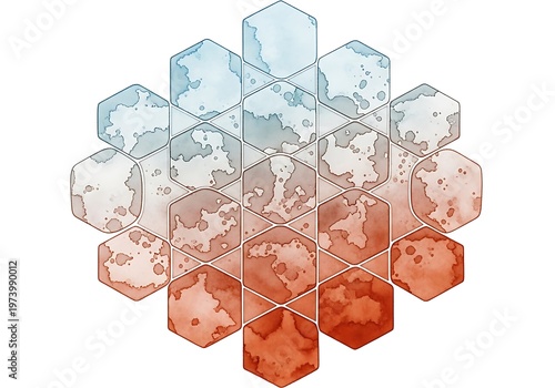 Watercolor Hexagon Grid Pattern Illustrating Temperature Gradient Flow