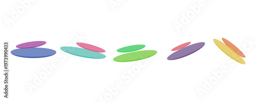 Minimalist graphic design with smooth pastel colored ellipses. Modern vector illustration featuring soft curved geometric elements in horizontal row.
