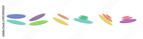 Playful vector art with colorful flat ellipses in random patterns. Set of abstract rounded forms with pastel tones for modern brand identity design vector illustration.