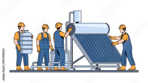 Solar Panel Installation: A team of skilled technicians meticulously installs a solar panel system, highlighting the blend of innovation and sustainability.