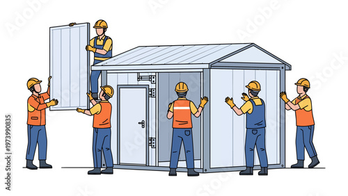 фотографія Team Construction: A group of construction workers in safety gear diligently ere
