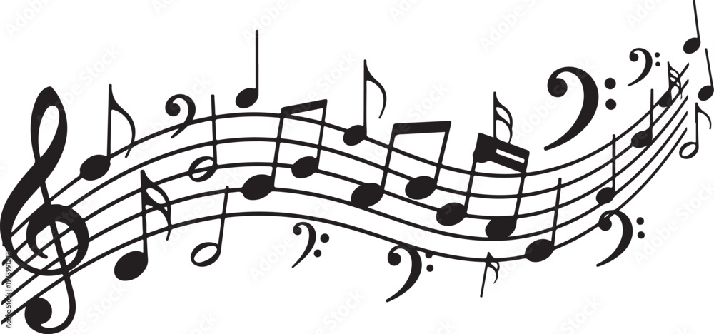 Obraz premium Musical notes and staff on white background illustration design