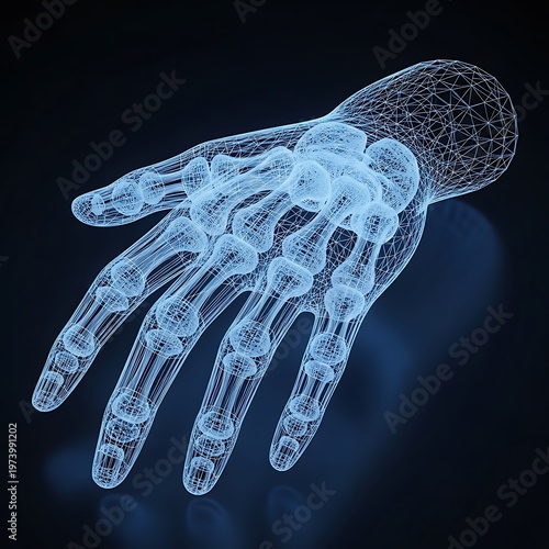 Hand X-Ray Visualization - Skeletal Structure and Medical Imaging.