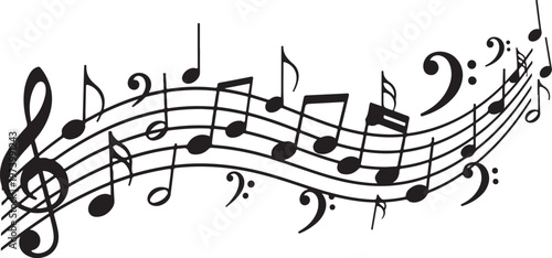 Musical notes and staff on white background illustration design