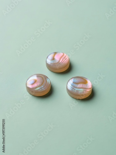 Elegant nacre trio, pearlescent iridescence on a minimalist backdrop