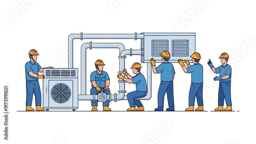 HVAC Installation: Illustrating the precision and expertise involved in the installation of an HVAC system.
