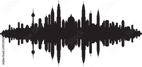 Sound wave cityscape silhouette graphic design element isolated white