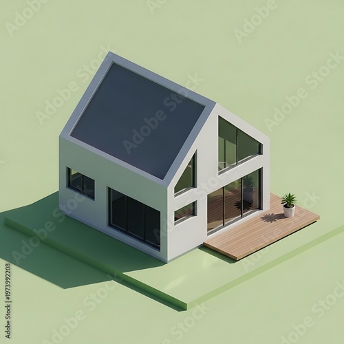 Isometric modern house, contemporary architecture model on serene backdrop