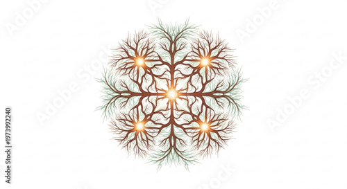 Abstract fractal tree pattern with glowing nodes representing interconnected neural networks and growth