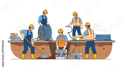 Teamwork in Infrastructure: A dedicated construction team working together on infrastructure. Engineers are focused and collaborate seamlessly to complete project goals. 