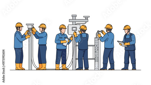 Industry Professionals at Work: A team of skilled technicians diligently working on industrial equipment, showcasing their expertise and precision in a modern setting.