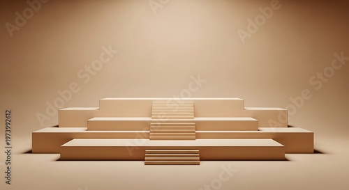 Minimalist stage with beige steps and background for product placement