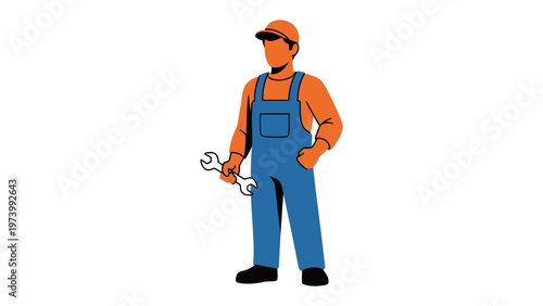 Mechanic with Wrench: A skilled mechanic, equipped with a wrench, stands ready in their workwear, prepared for any mechanical challenge.