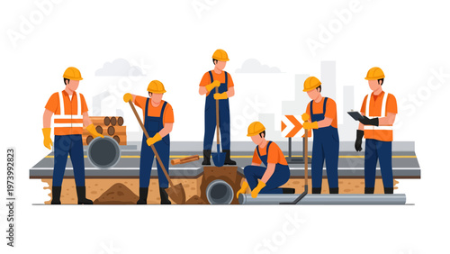 Construction Crew at Work: Illustrative depiction of construction crew diligently working on a project. Focusing on precision, collaboration, and industry expertise.