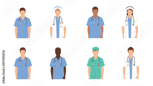 Diverse Medical Professionals Flat Design Illustration Set