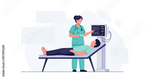 Nurse checking patient's vital signs on monitor in hospital room