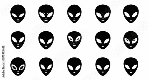 Black alien faces in row.