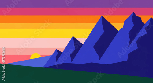 Mountain range at sunset illustration.