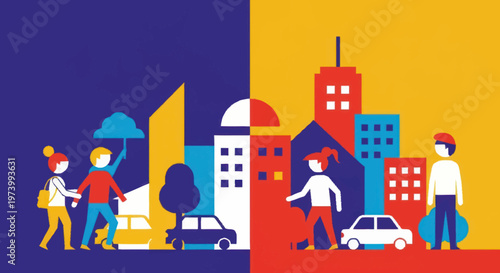 People walking in the city street.