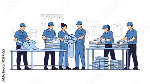 Assembly Line Workers at Work: A group of diligent workers meticulously handling and organizing items at an assembly line, embodying precision and collaborative effort in a production environment.
