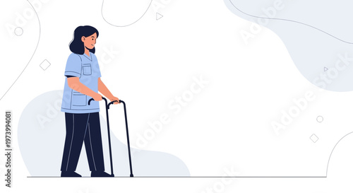 Nurse helping elderly patient with walker, healthcare concept, medical assistance