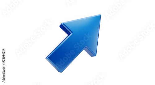 A glossy bright blue arrow pointing upwards and to the right rendered in 3d on transparent background high-quality professional detailed modern elegant stylish clean crisp