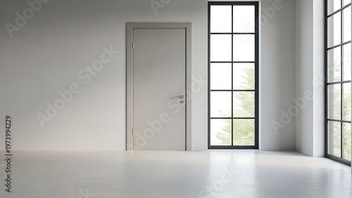 Subtle room ambiance featuring minimalist door and bright window designs