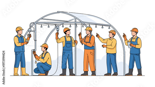 Construction Crew Assembling Structure: A group of skilled workers collaborates on assembling a large structure, their focused efforts creating a visual representation of teamwork and precision.