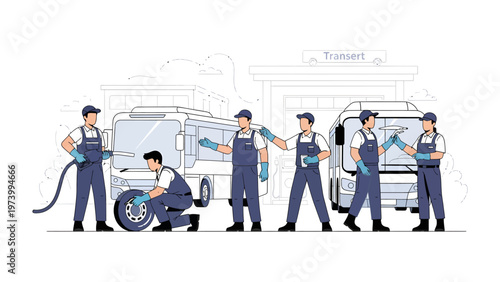 Fueling the Future: A skilled team of transport maintenance professionals ensure vehicles are primed for the journey. Precise execution of routine procedures for optimal performance and safety.