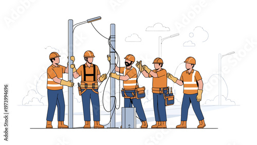 Engineers at Work: A team of skilled engineers collaborates on a street light project, demonstrating the meticulous care required to deliver essential infrastructure